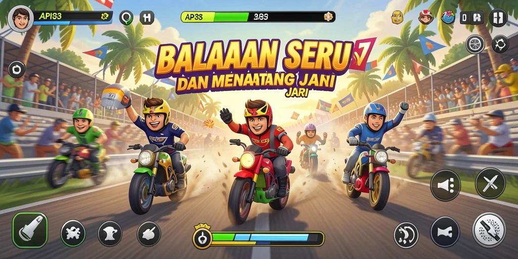 Tampilan utama gameplay API33 menampilkan aksi balapan yang mendebarkan.