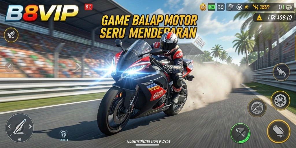 Tampilan gameplay B8VIP yang dinamis dan mendebarkan saat balapan.