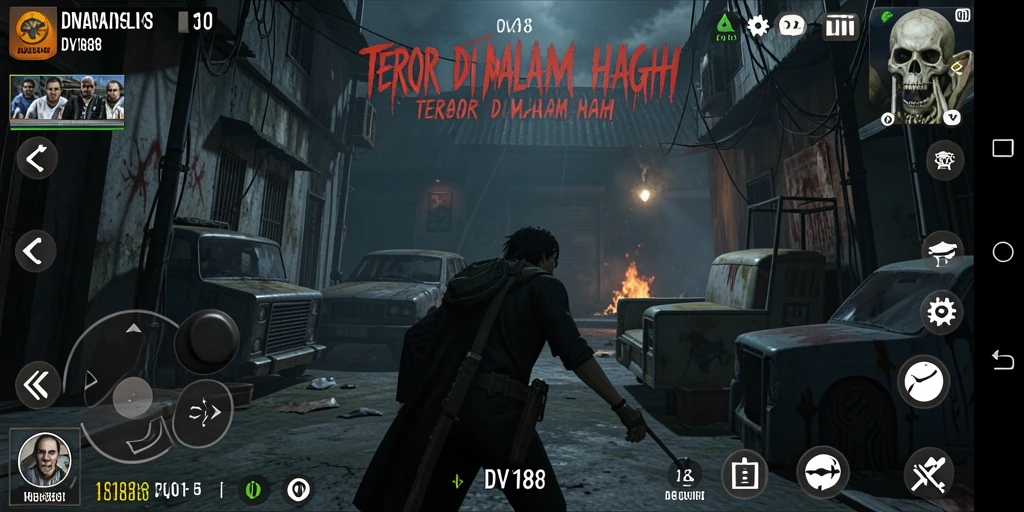 Screenshot dari gameplay DV188 menampilkan momen menegangkan di lingkungan yang menyeramkan.