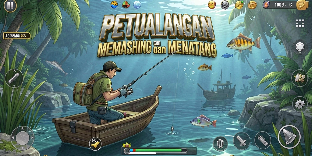 Tampilan gameplay FO8 menampilkan aksi memancing yang seru dan menantang.