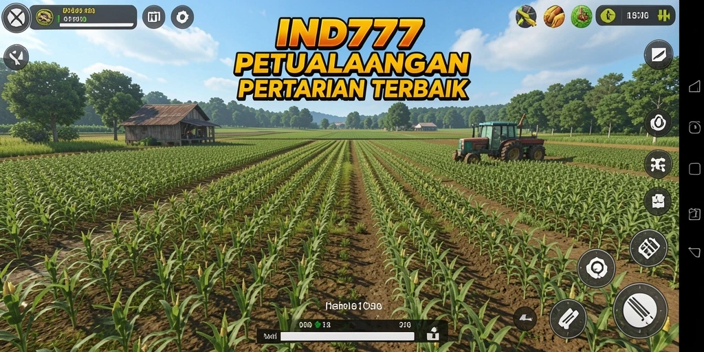 Tampilan gameplay IND777 yang menampilkan lahan pertanian yang subur dan berwarna.