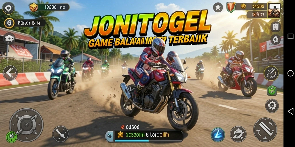 Tampilan gameplay balapan motor yang menegangkan di JONITOGEL.