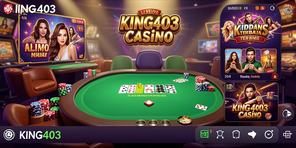 Screenshot KING403 menunjukkan dealer yang ramah dan permainan yang seru dalam Live Casino.