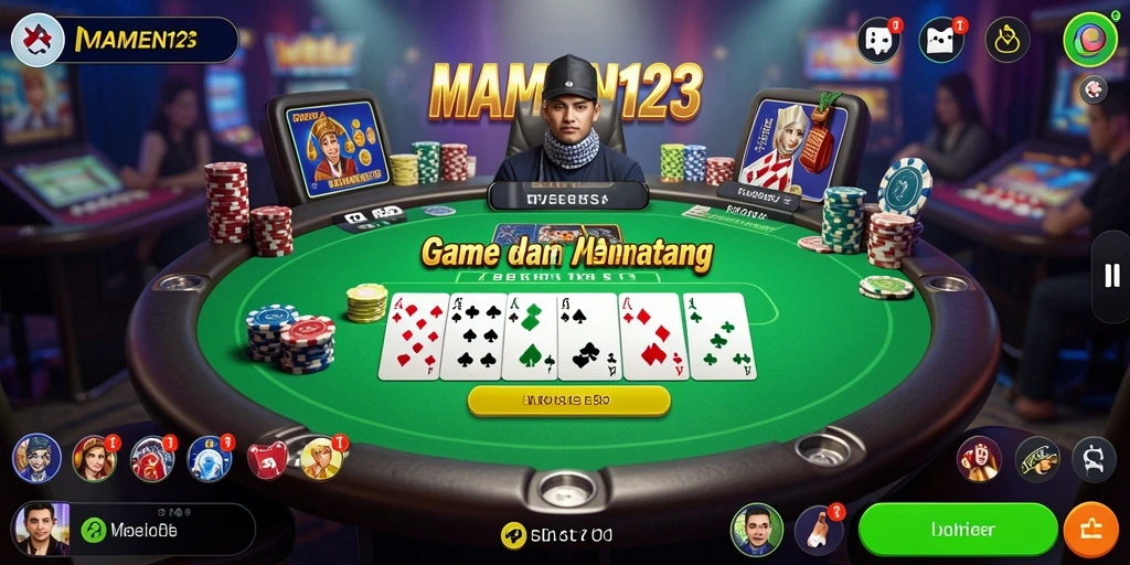 Tampilan seru gameplay MAMEN123 dengan suasana poker yang menegangkan.