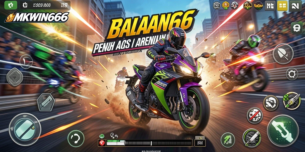 Menampilkan gameplay seru dari balapan motor MKWIN666.