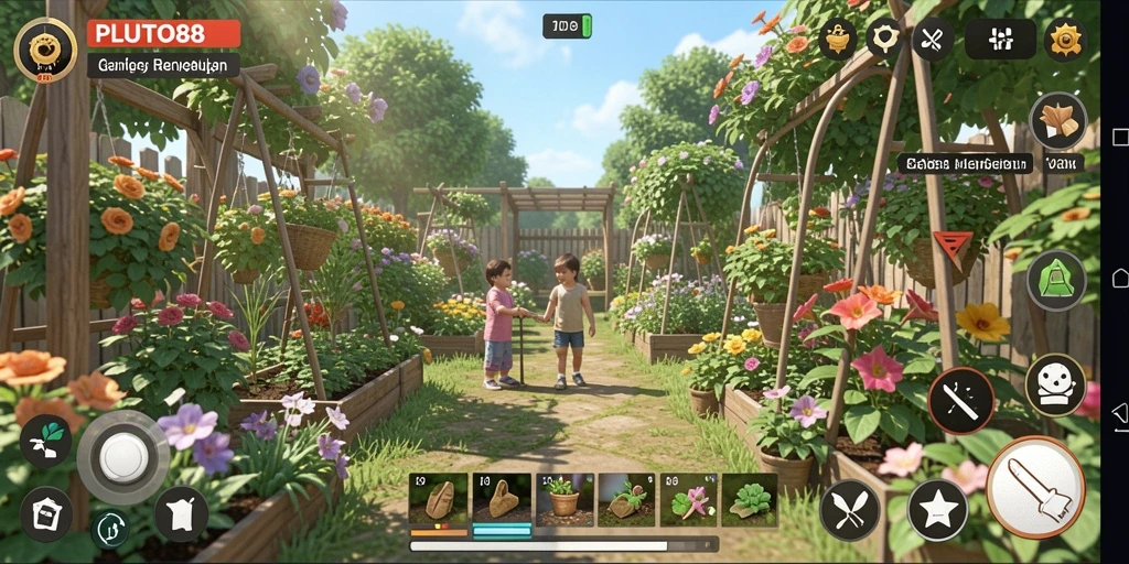 Screenshot utama PLUTO88 menampilkan gameplay berkebun yang menarik.