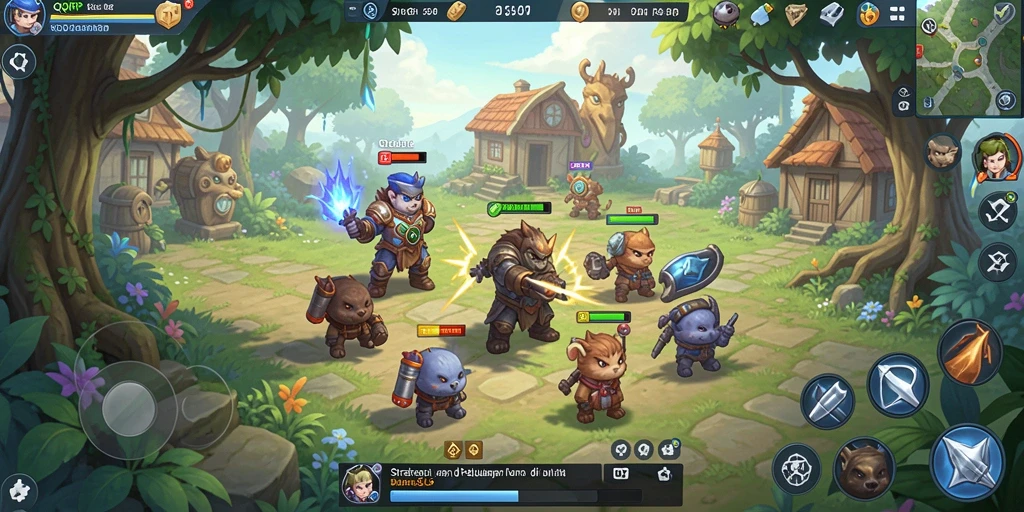 Tampilan dinamis dari gameplay QQRP dengan pertempuran strategis.